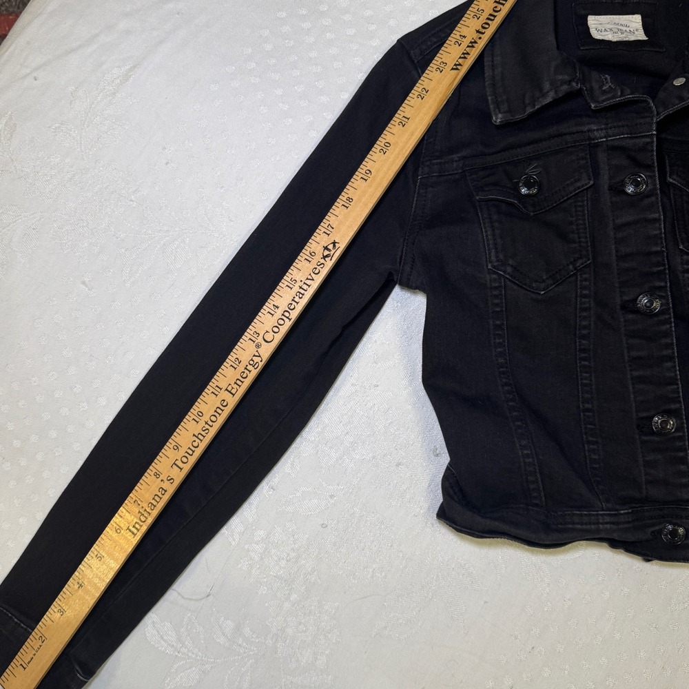 Wax Jean Womens Black Cropped Denim Trucker Jacket Style 90017 Size S - Picture 5 of 6